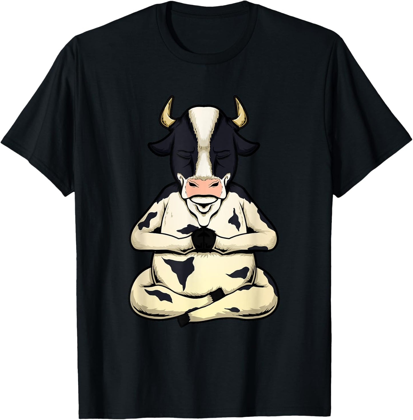 Cow Yoga Meditating Calf Yogi Bull Sitting Yoga Pose Namaste T-Shirt - T-Shirt | Black