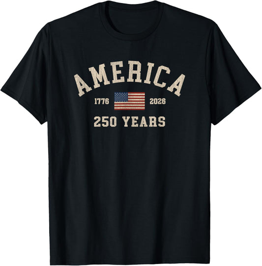America 250 Years USA United States Flag July 4th 2026 1776 T-Shirt - T-Shirt | Black