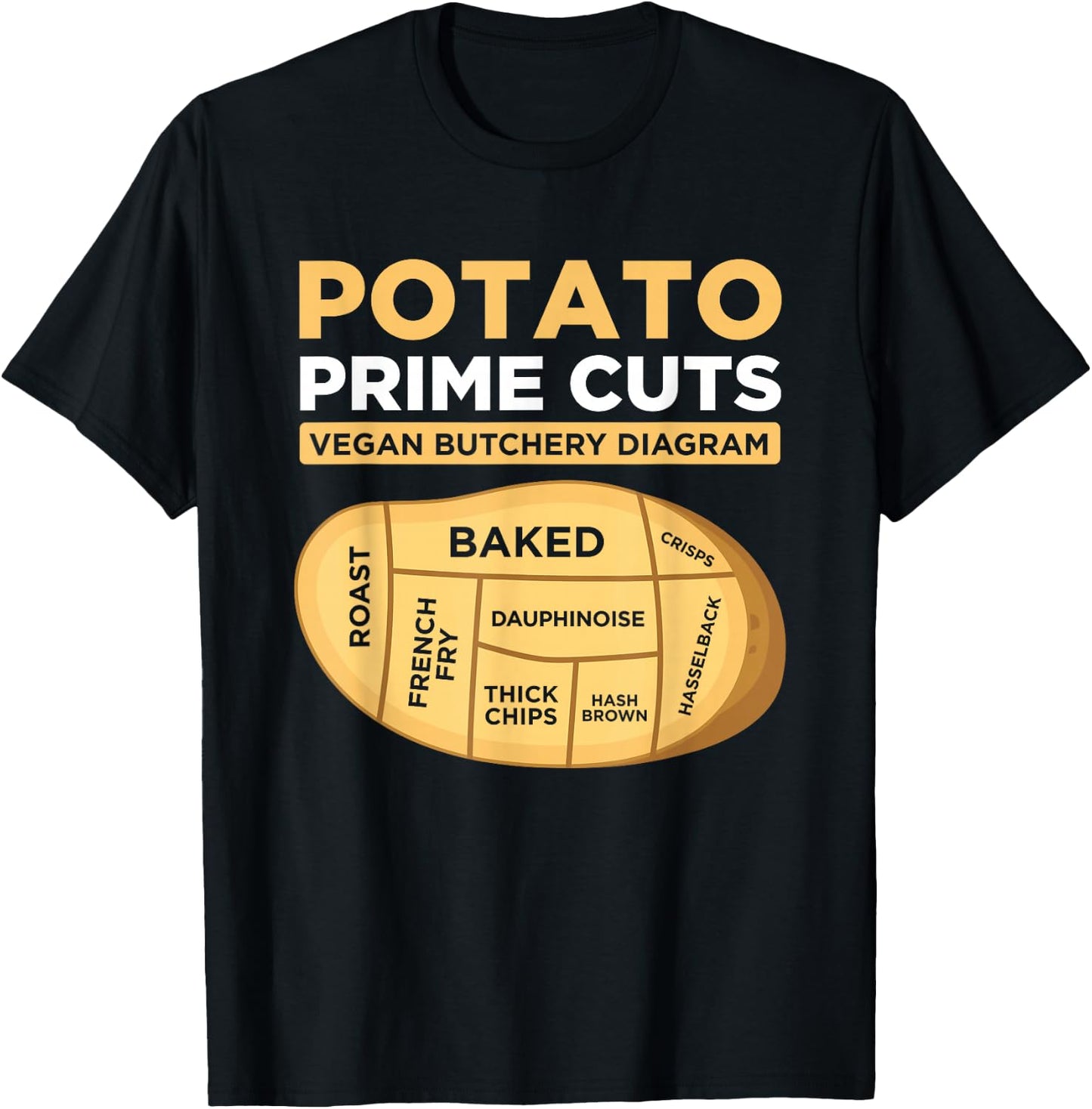 Vegans Veggies Clothing Funny Potato Prime Cuts Vegan Vegetarian Gift Black T-Shirt - T-Shirt | Black