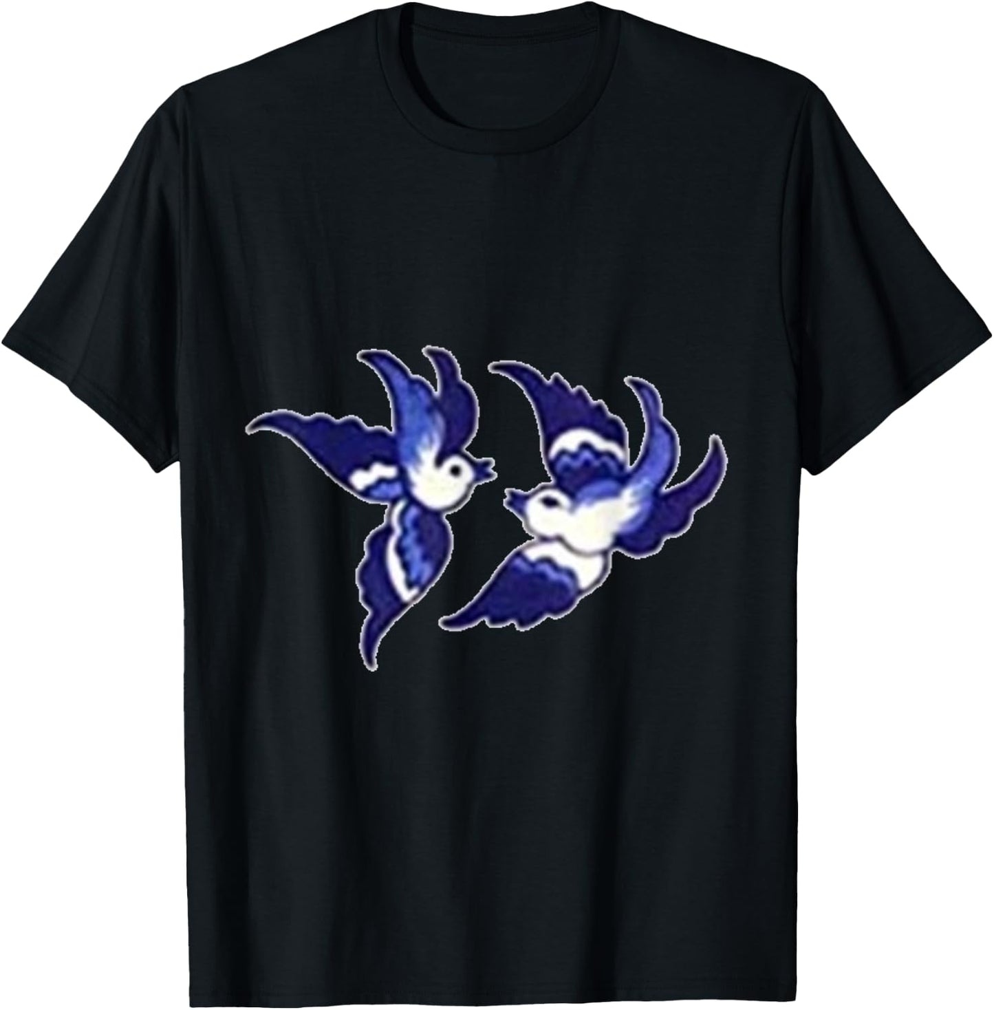Classic Blue Willow Bird Design T-Shirt - T-Shirt | Black