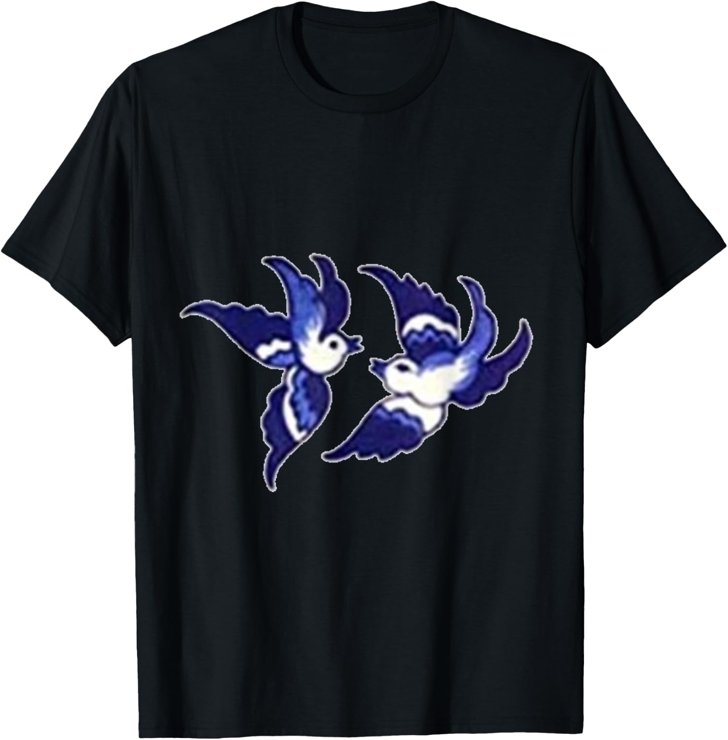 Classic Blue Willow Bird Design T-Shirt - T-Shirt | Black