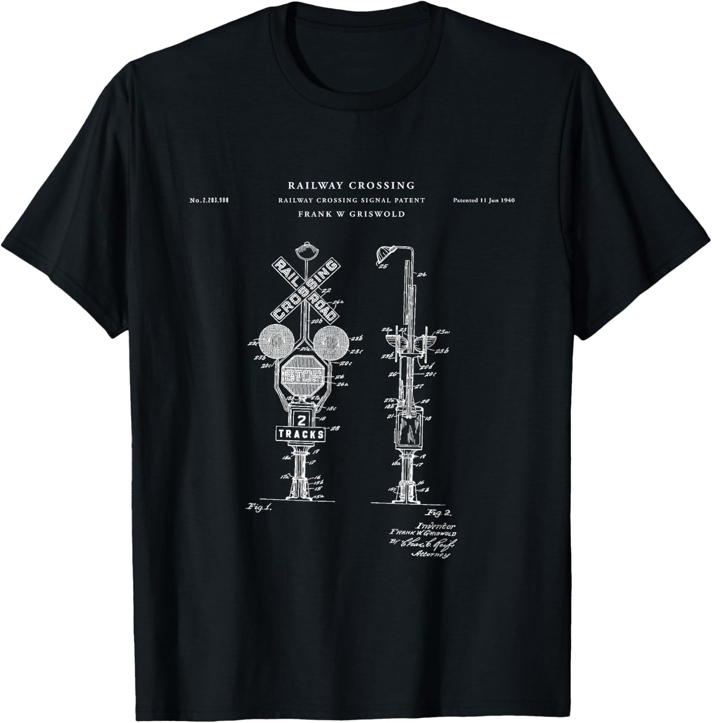 Railroad Crossing Signal Patent | Model train lovers T-Shirt - T-Shirt | Black