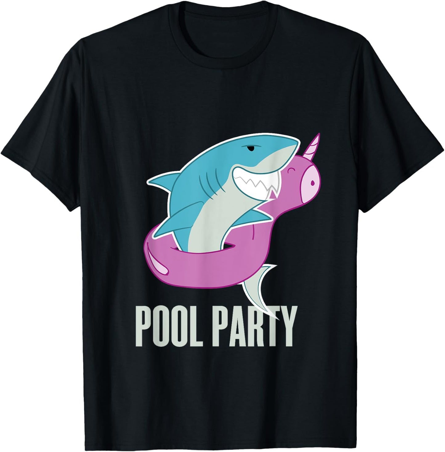 Pool Party Inflatable Unicorn Float Funny Shark Swim T Shirt T-Shirt - T-Shirt | Black
