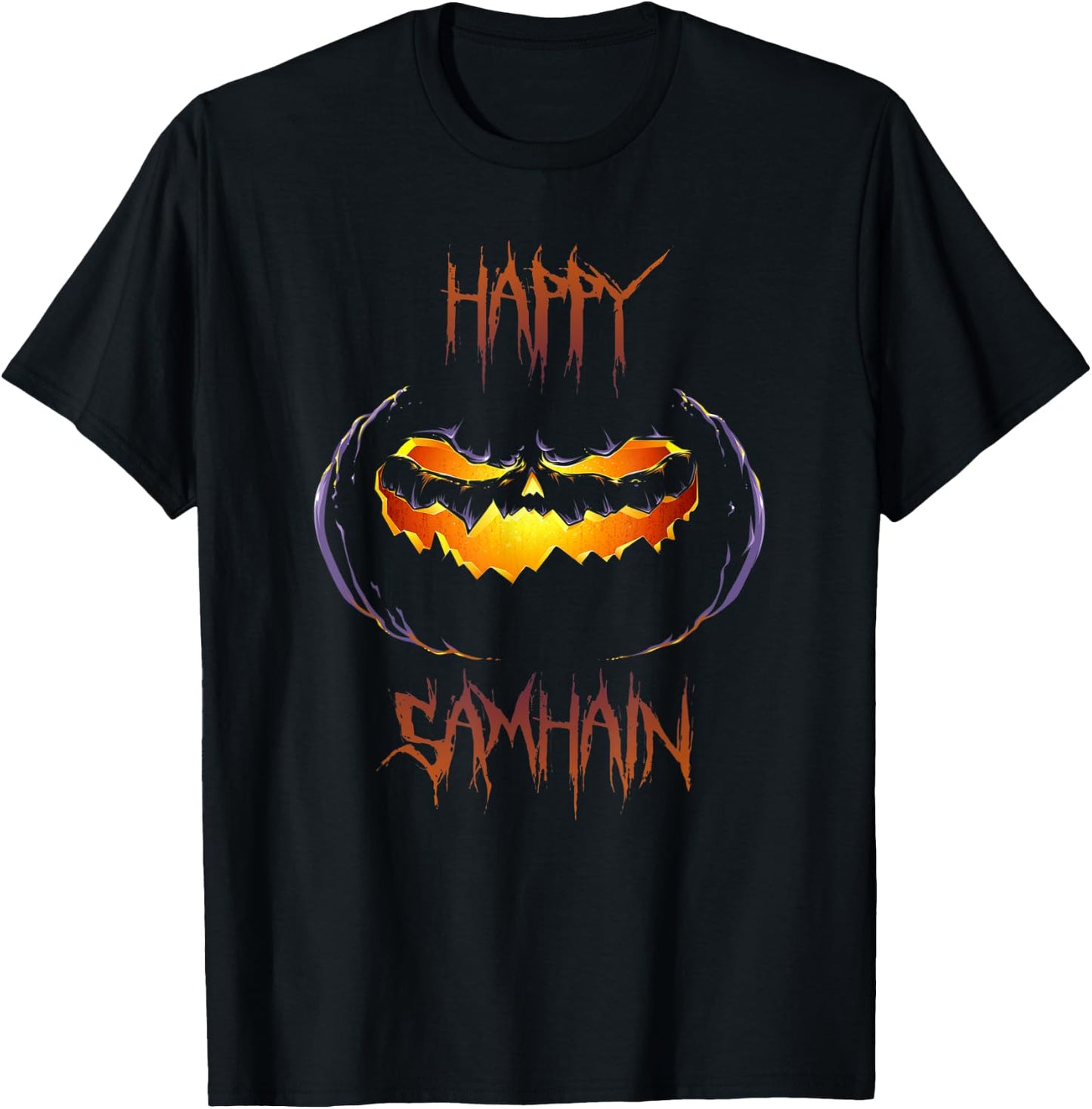 Happy Samhain Scary Jack O Lantern Halloween T-Shirt - T-Shirt | Black