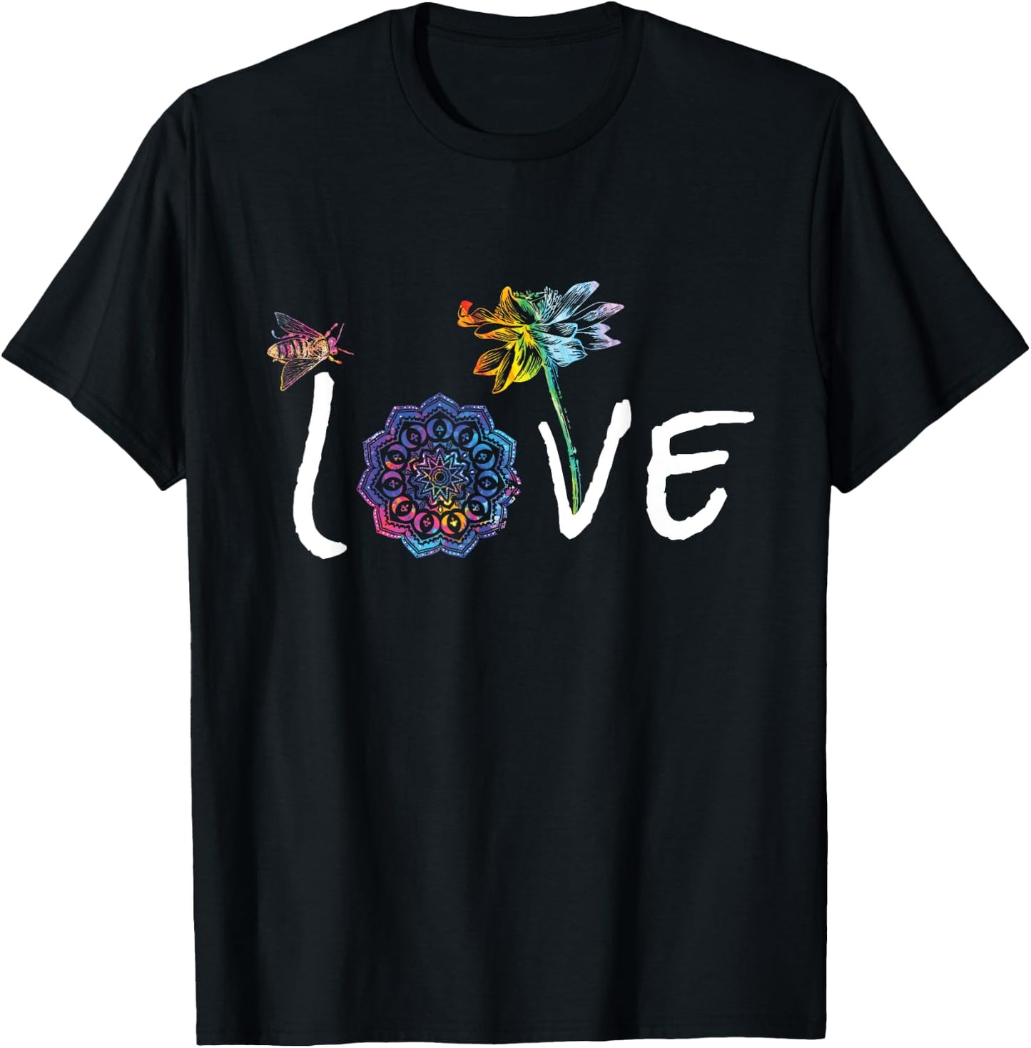 Namaste Love Lotus Flower Bee Peace Meditation Yoga Gift T-Shirt - T-Shirt | Black