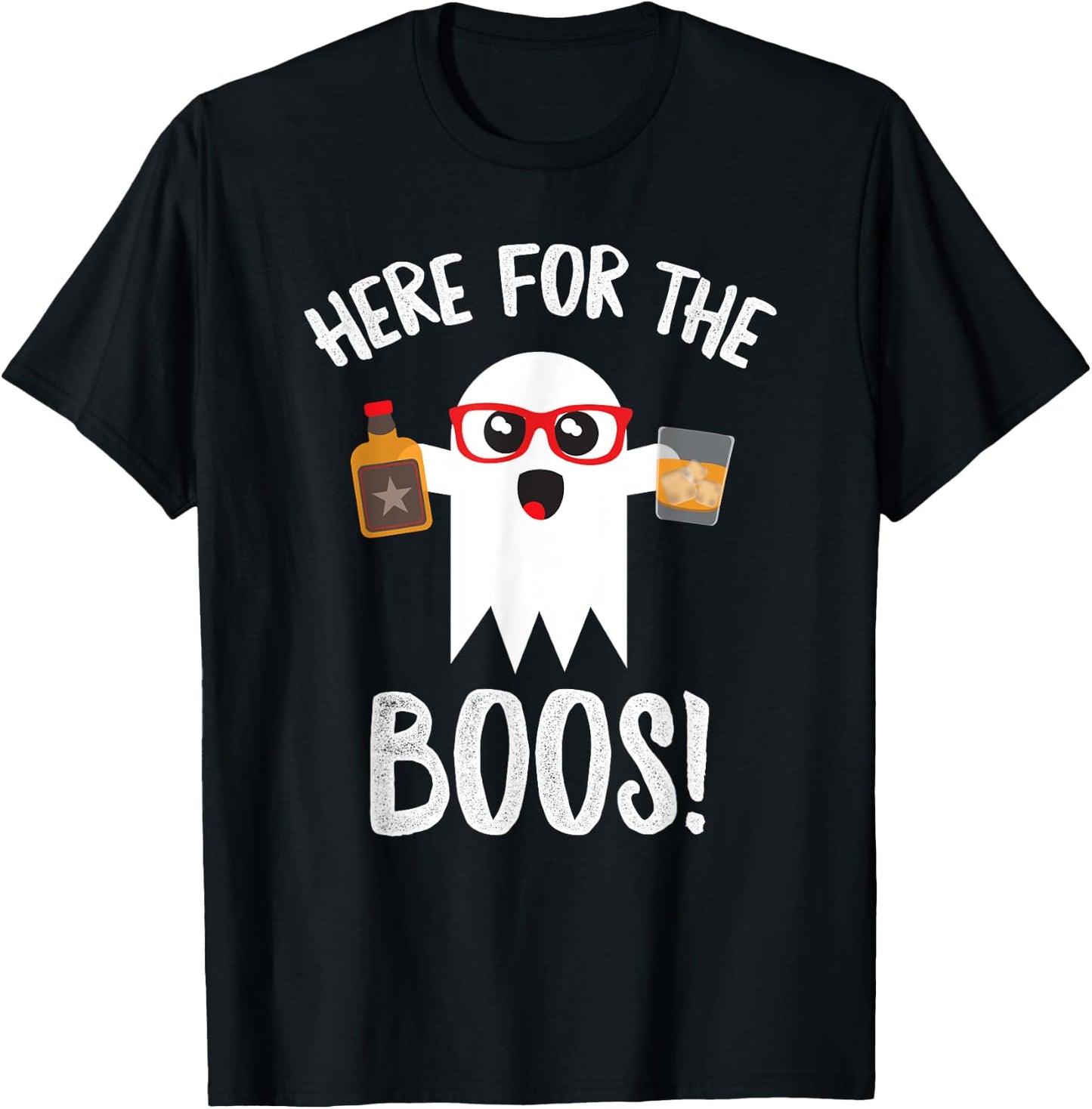 Here For Boos Cute Halloween Shirt Funny Whiskey T-Shirt - T-Shirt | Black