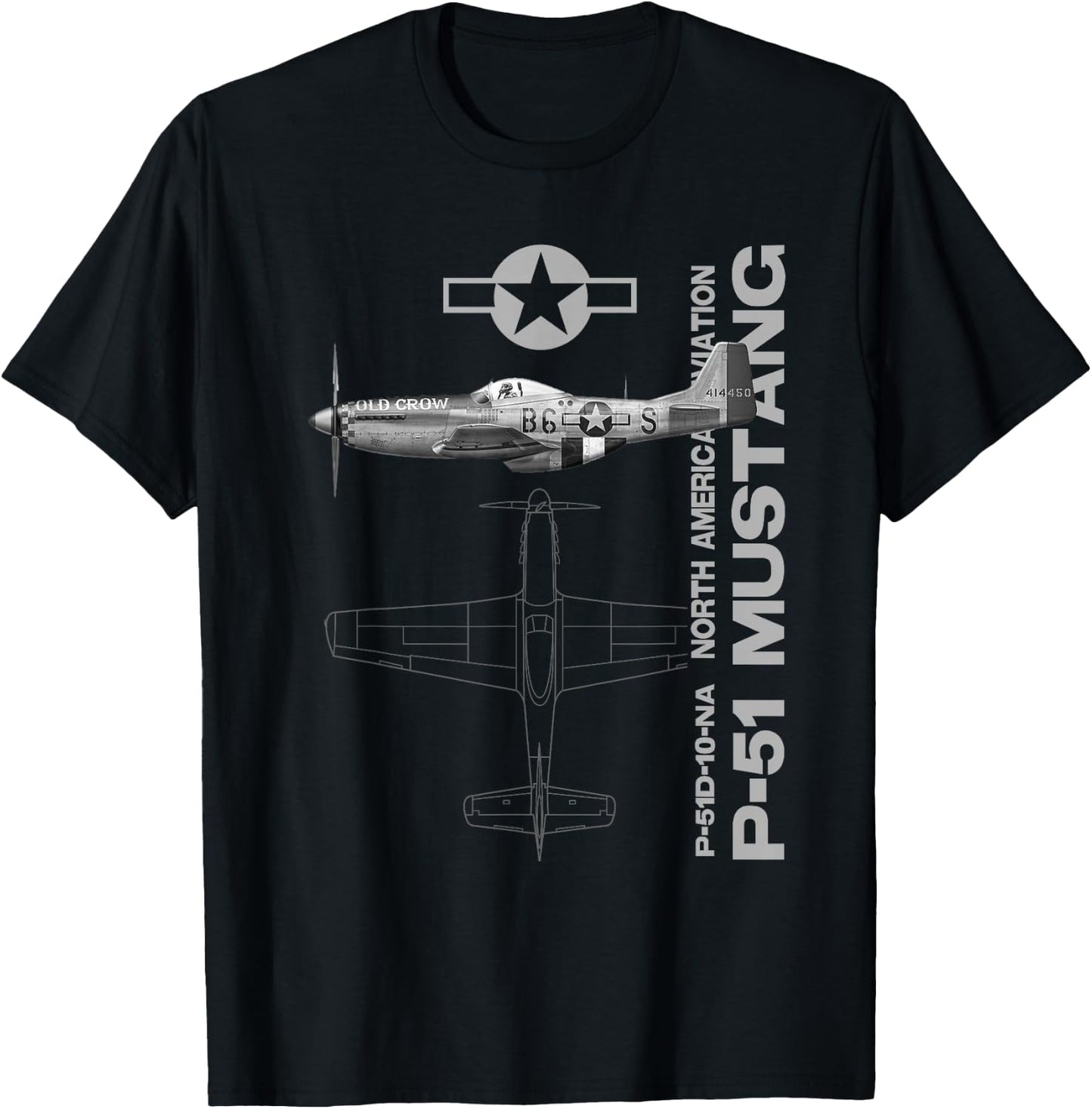 P-51 Mustang WWII Fighter Airplane Profile T-Shirt - T-Shirt | Black