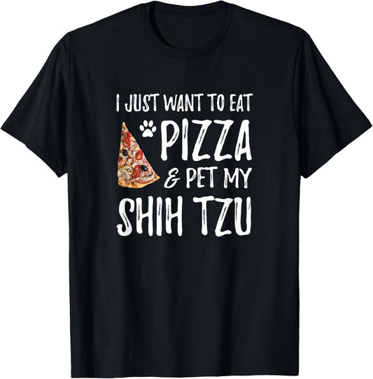 Shih Tzu Dog Lover Pizza Funny Dog Mom Gift T-Shirt - T-Shirt | Black