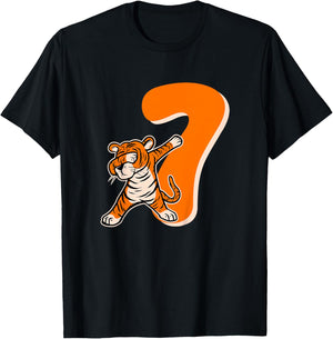 Kids 7th Tiger Birthday Party 7 Year Old Boy Tiger Birthday T-Shirt - T-Shirt | Black