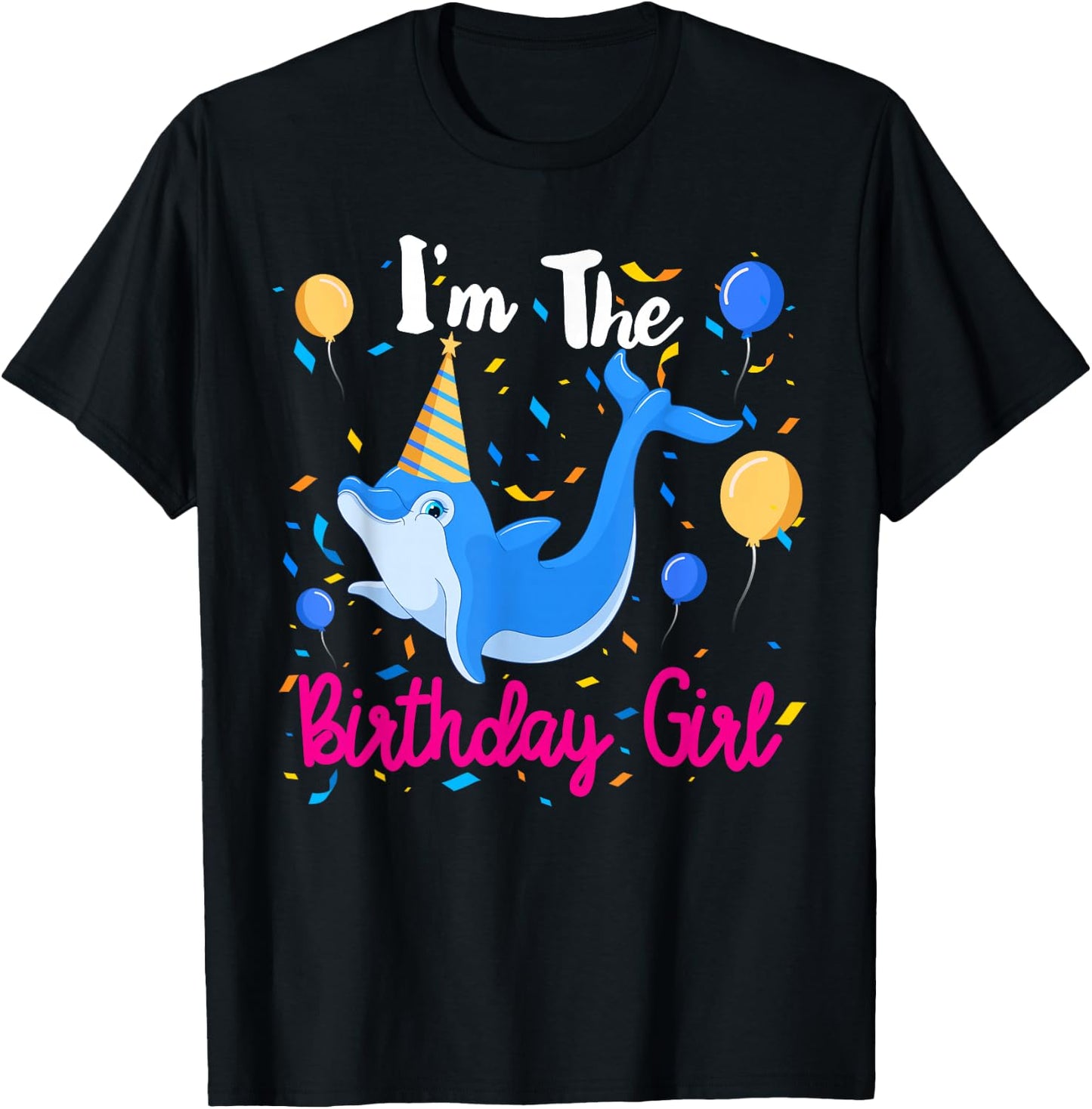 Dolphin Birthday Party Girl Shirt Gift T-Shirt - T-Shirt | Black