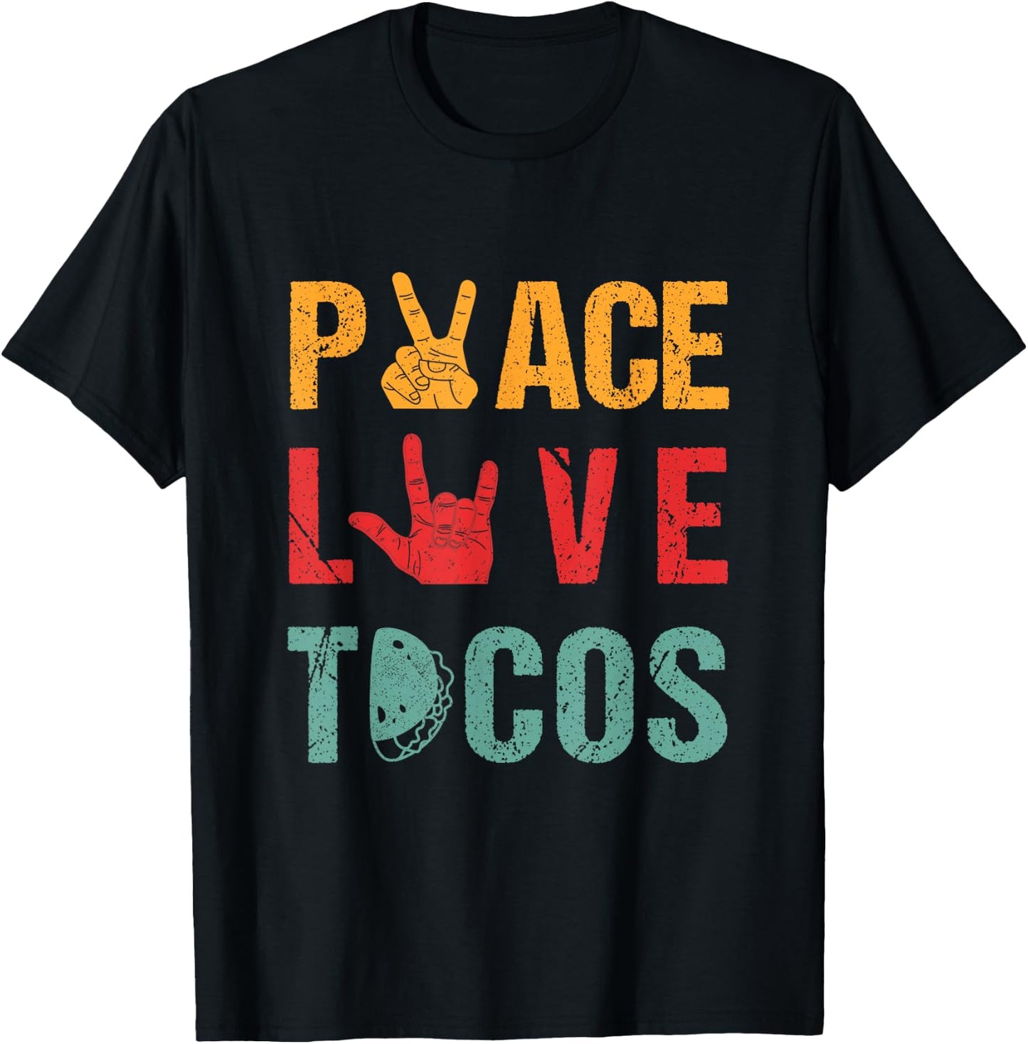 Peace Love Tacos Vintage Outfit For Mexican Food Lovers T-Shirt - T-Shirt | Black