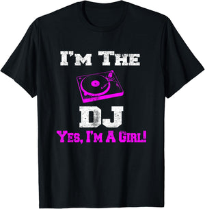 Girl Lady DJ Vintage Turntable Female T-Shirt - T-Shirt | Black