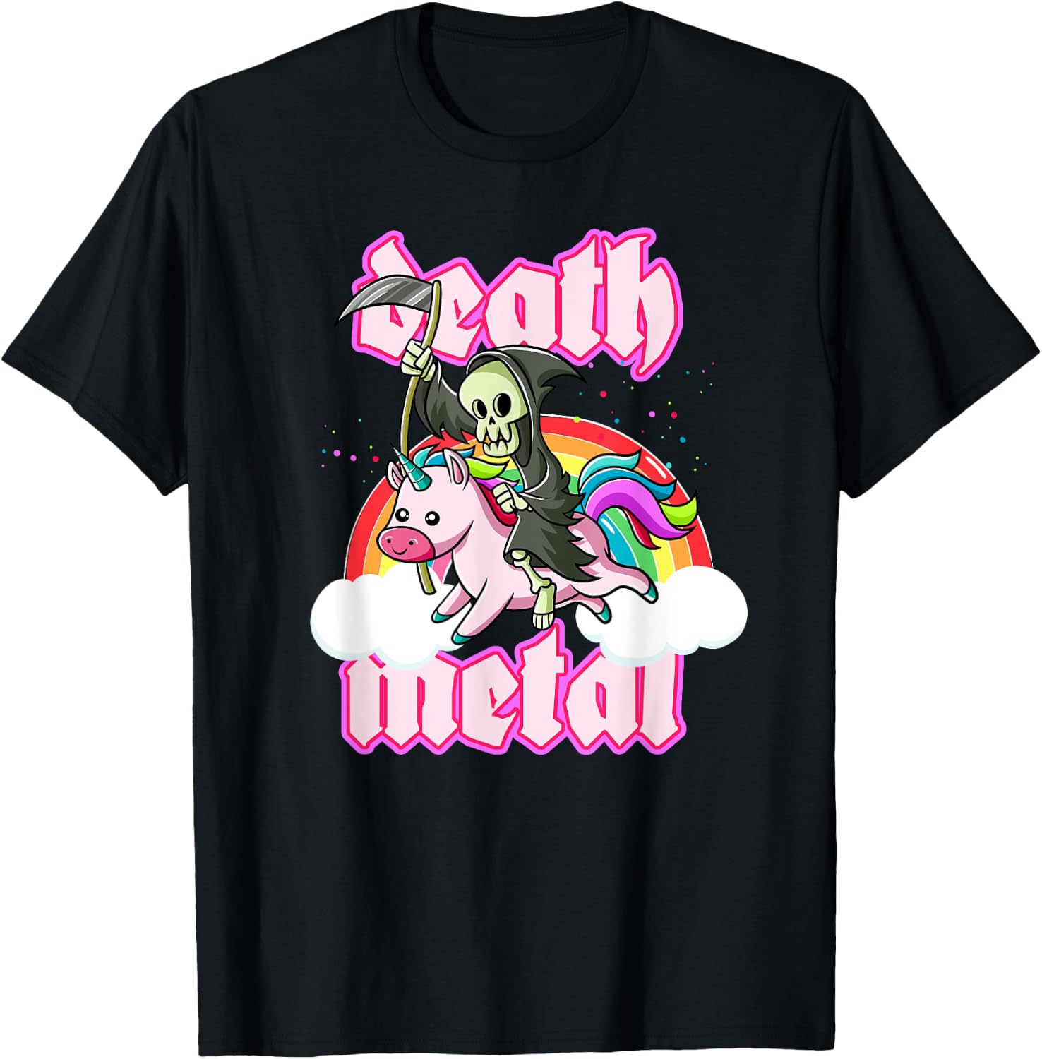 Blackcraft Grim Reaper Rides Unicorn Death Metal Shirt T-Shirt - T-Shirt | Black