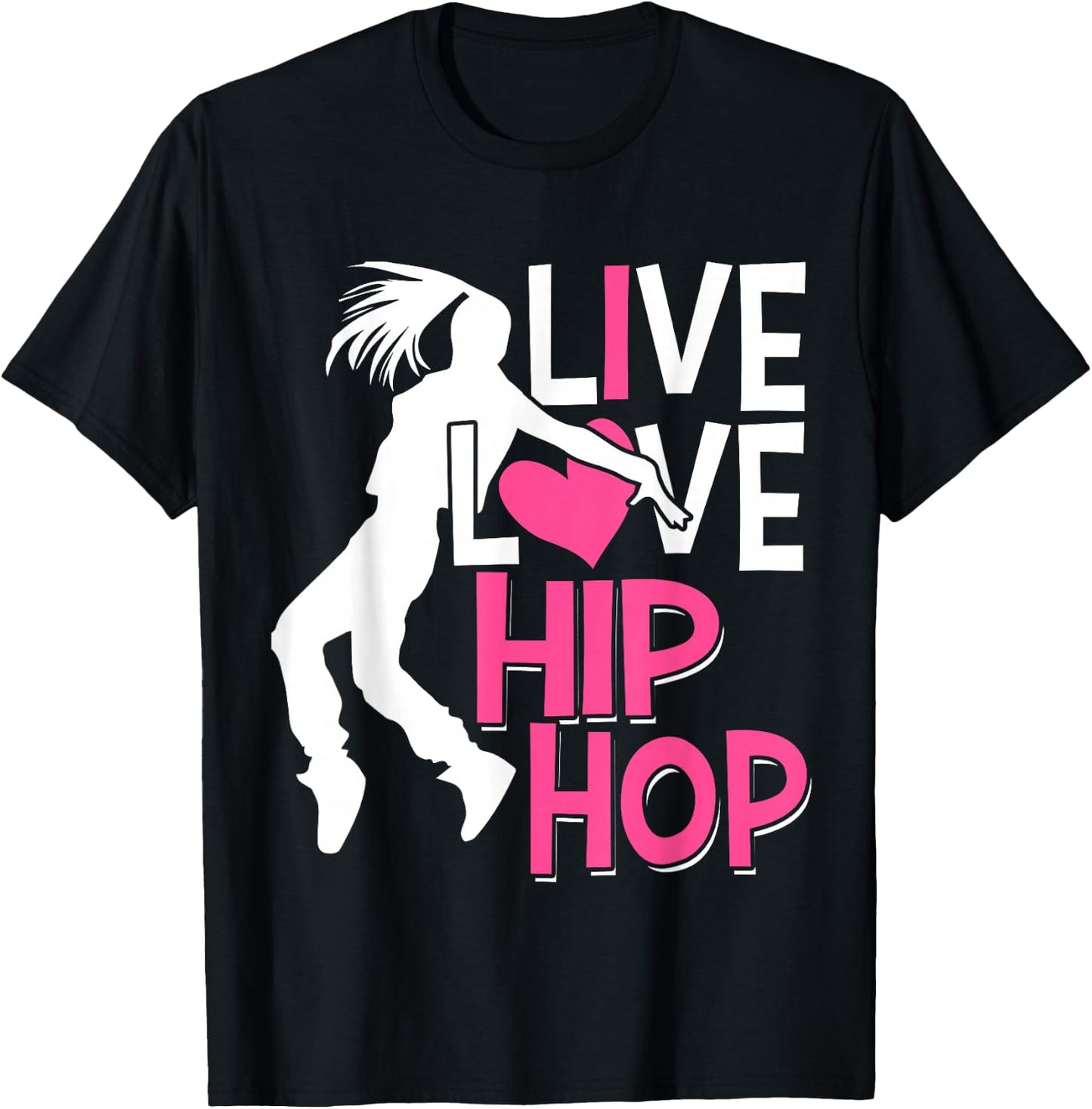 I Love Hip Hop Dance - Pink Heart & Hip Hop Dancer T-Shirt - T-Shirt | Black