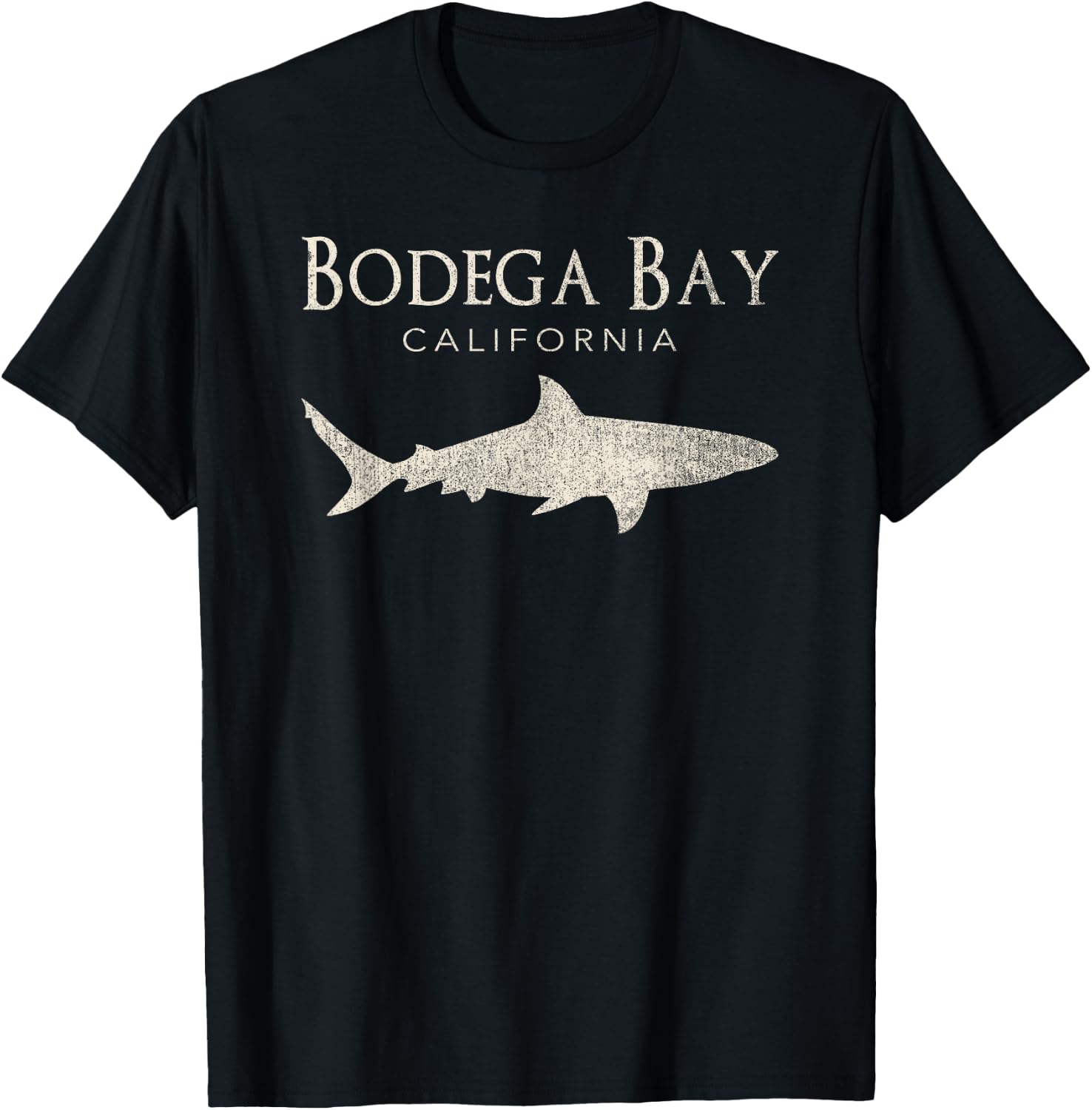 Retro Bodega Bay CA Shark T-Shirt - T-Shirt | Black