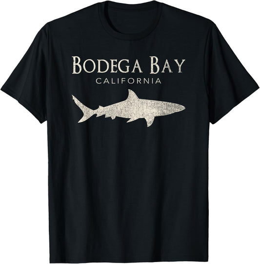 Retro Bodega Bay CA Shark T-Shirt - T-Shirt | Black