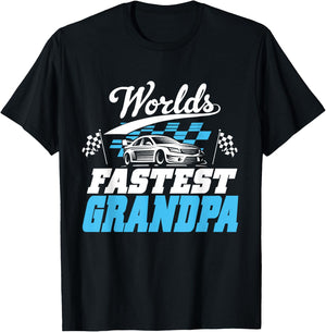 World's Fastest Grandpa Race Car Checkered Flag T-Shirt - T-Shirt | Black