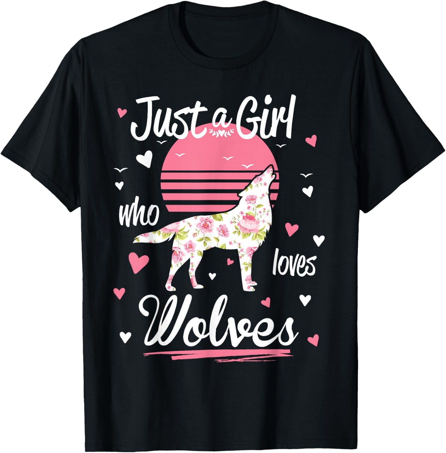 Just A Girl Who Loves Wolves Wolf Shirt Vintage T-Shirt - T-Shirt | Black