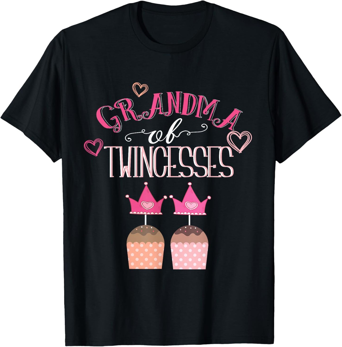 Grandma of Twin Girls Twincesses Grandmother Nana Funny Baby T-Shirt - T-Shirt | Black