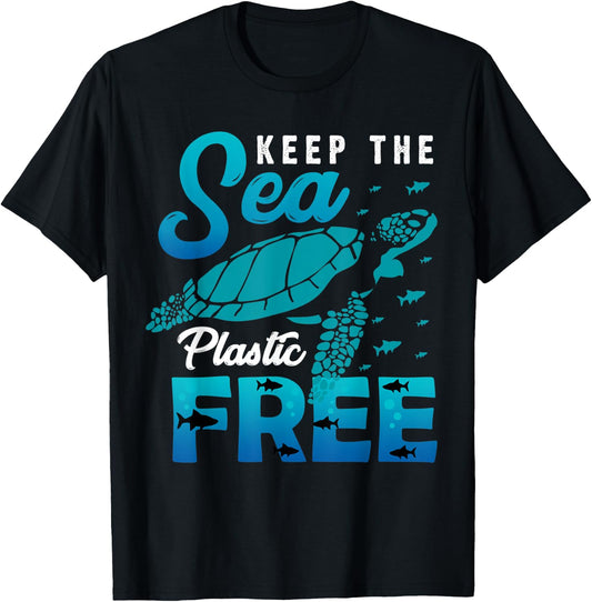 Keep The Sea Plastic Free Seaturtle Shark Dolphin Awareness T-Shirt - T-Shirt | Black