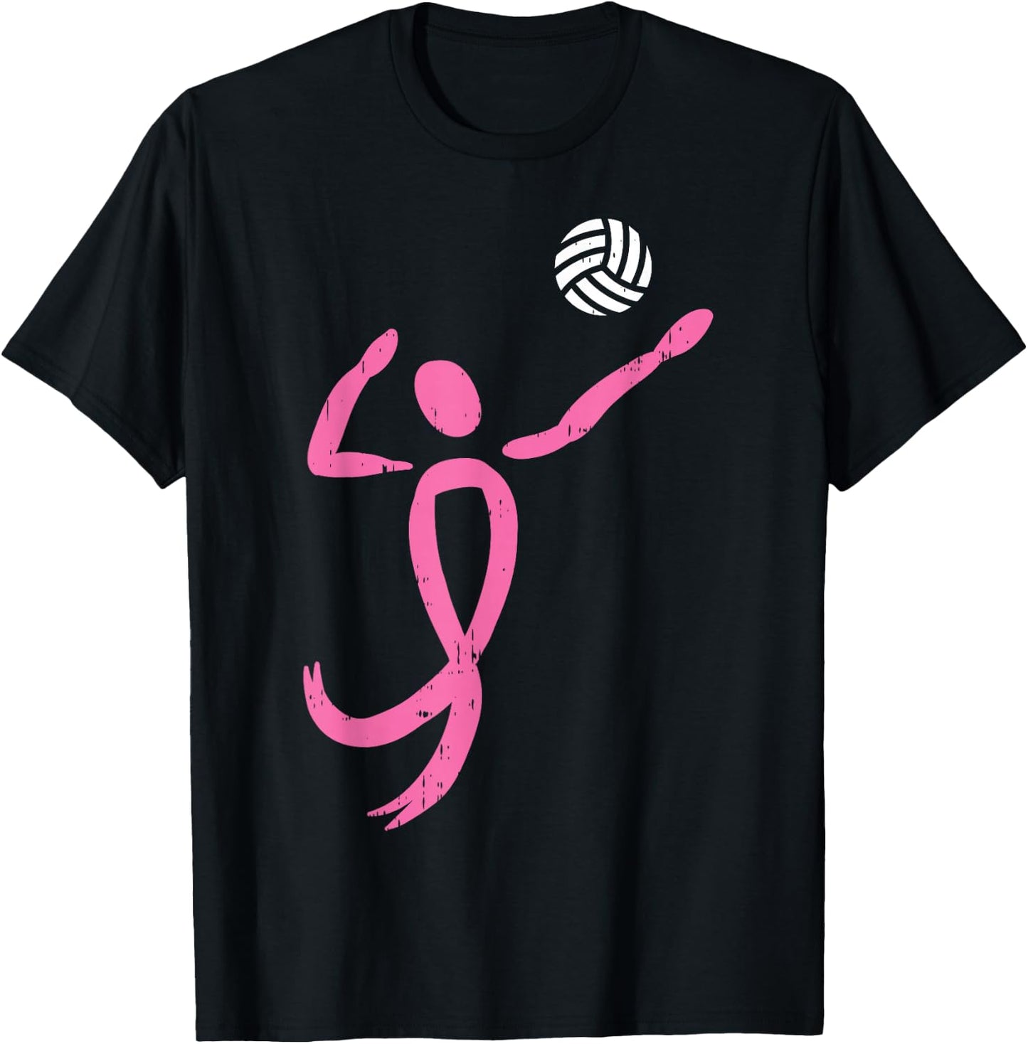 Volleyball Pink Ribbon Breast Cancer Awareness Sport Gift T-Shirt - T-Shirt | Black