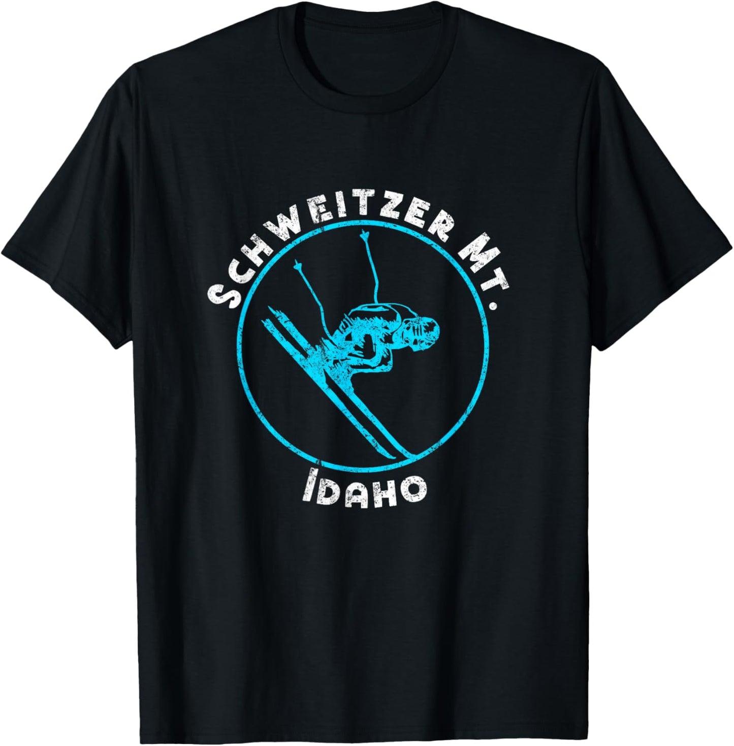Schweitzer Mt. Idaho ID Downhill Skier Distressed Retro T-Shirt - T-Shirt | Black