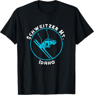 Schweitzer Mt. Idaho ID Downhill Skier Distressed Retro T-Shirt - T-Shirt | Black
