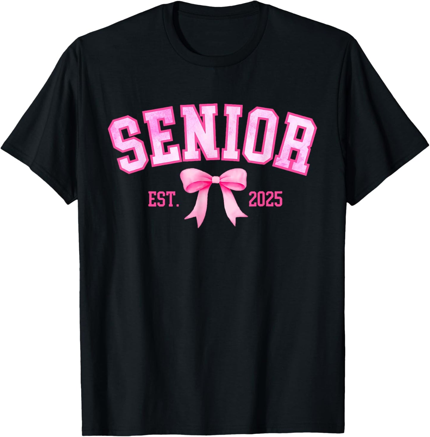 Senior 2025 Coquette Class of 2025 Pink Bows Retro T-Shirt - T-Shirt | Black