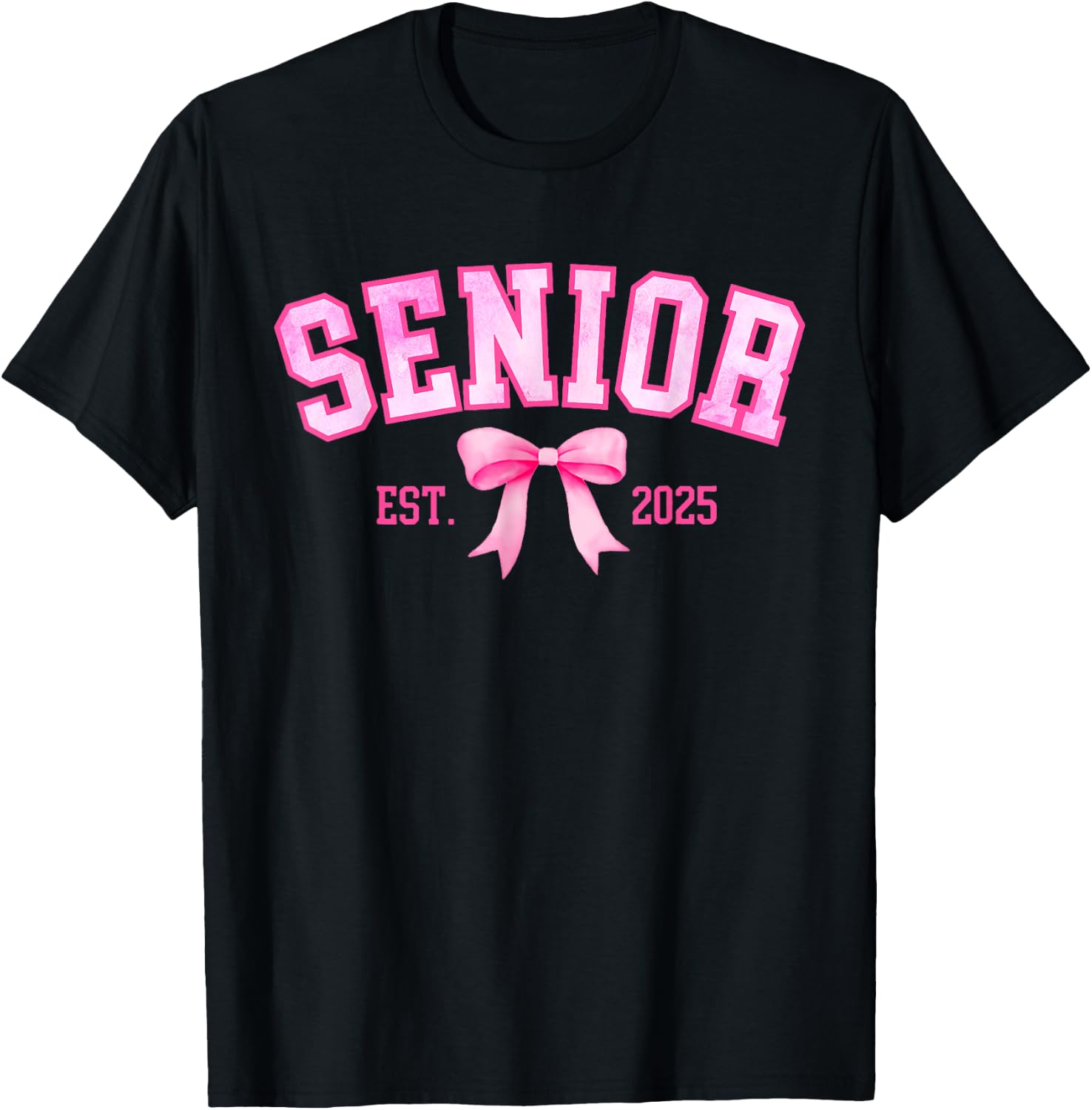 Senior 2025 Coquette Class of 2025 Pink Bows Retro T-Shirt - T-Shirt | Black