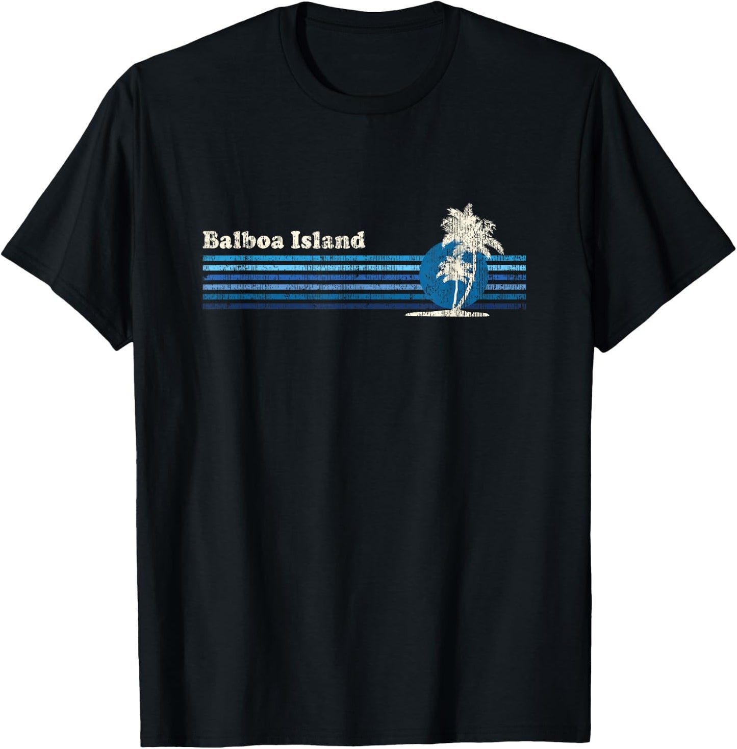 Balboa Island Vintage 80s Palm Trees Sunset T-Shirt - T-Shirt | Black