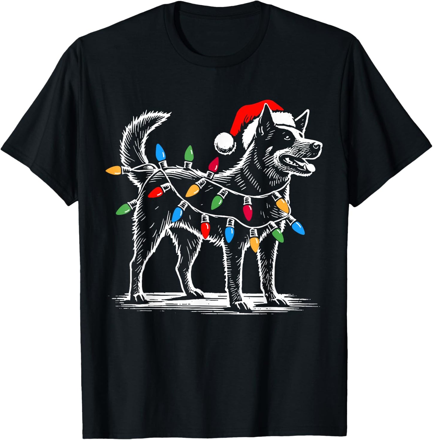 Blue Heeler Christmas Lights Decorations Xmas PJ Dog Lover T-Shirt - T-Shirt | Black