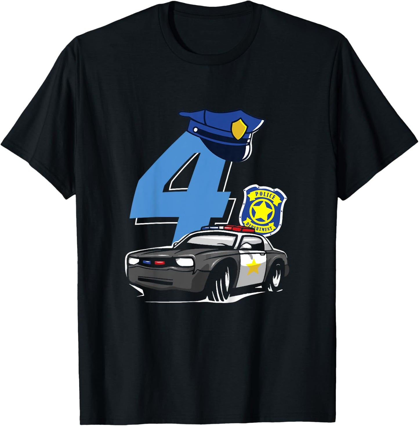 Kids 4th Birthday Police Car Policeman Costume T-Shirt - T-Shirt | Black