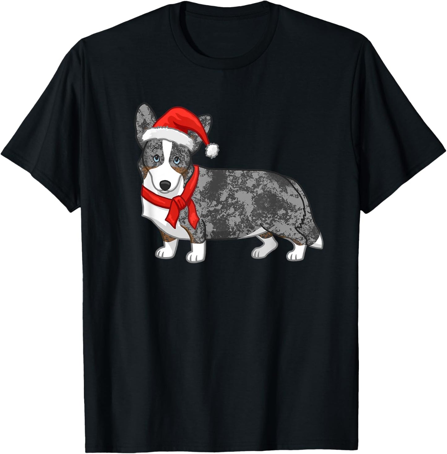 Cute Blue Merle Cardigan Corgi Christmas Santa Hat T-Shirt - T-Shirt | Black