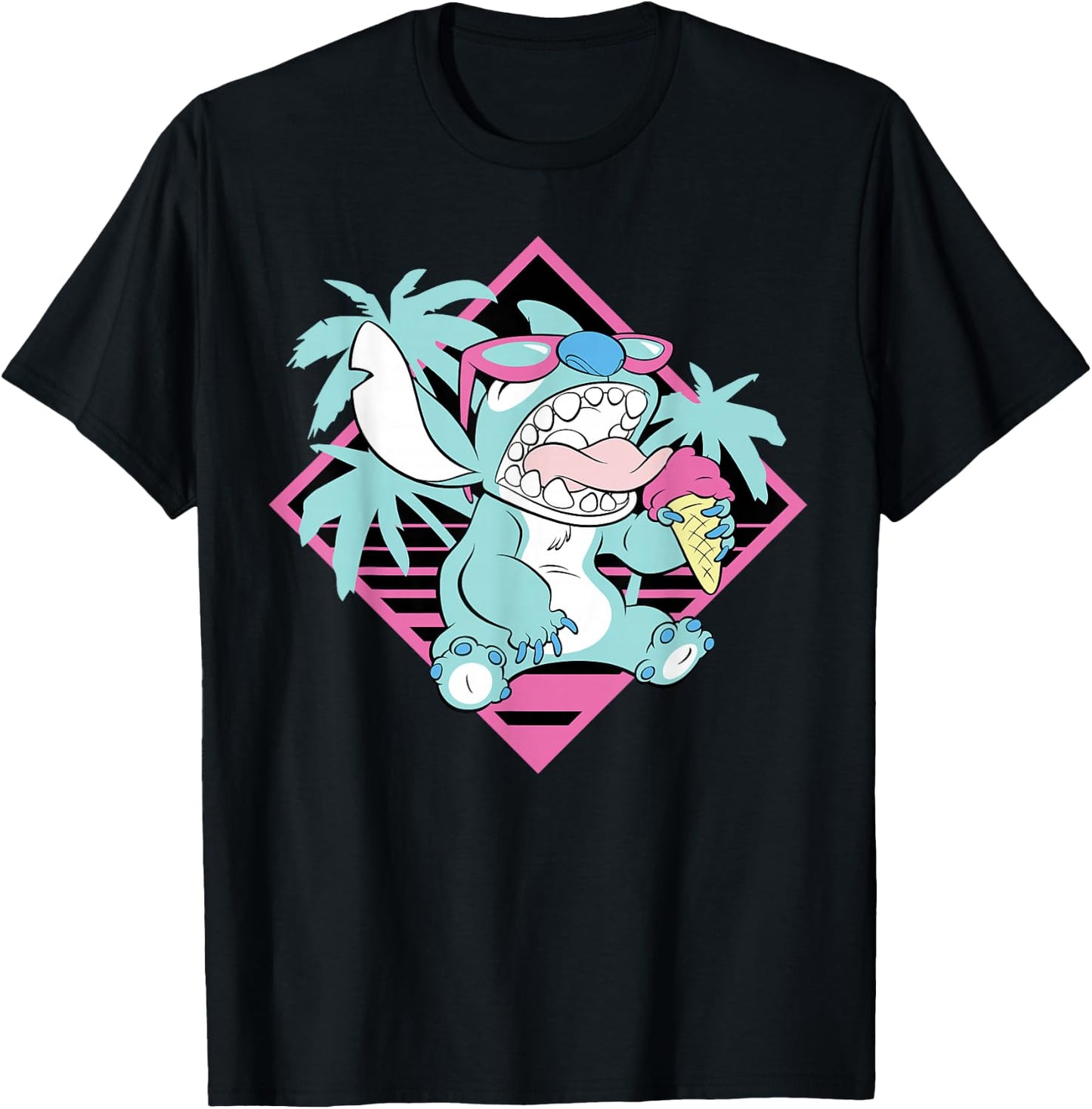 Disney Lilo & Stitch Ice Cream Retro 90s Beach T-Shirt - T-Shirt | Black