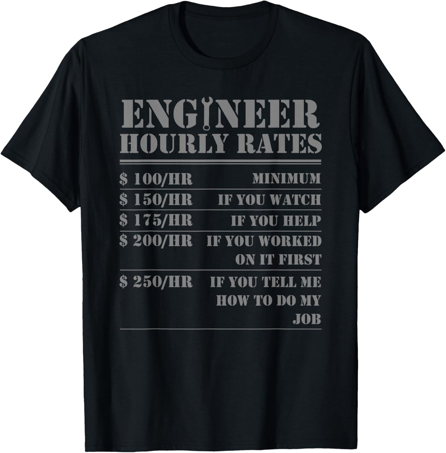 Engineer Hourly Rate Funny Engineering Mechanical Civil Gift Small T-Shirt - T-Shirt | Black