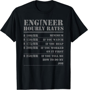 Engineer Hourly Rate Funny Engineering Mechanical Civil Gift Small T-Shirt - T-Shirt | Black