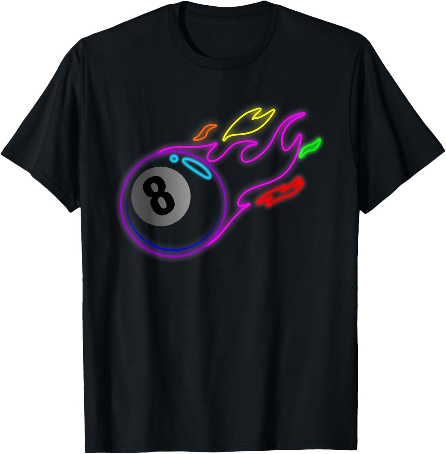 Colorful Neon Lights Eight Ball Billiards Pool MM T-Shirt - T-Shirt | Black