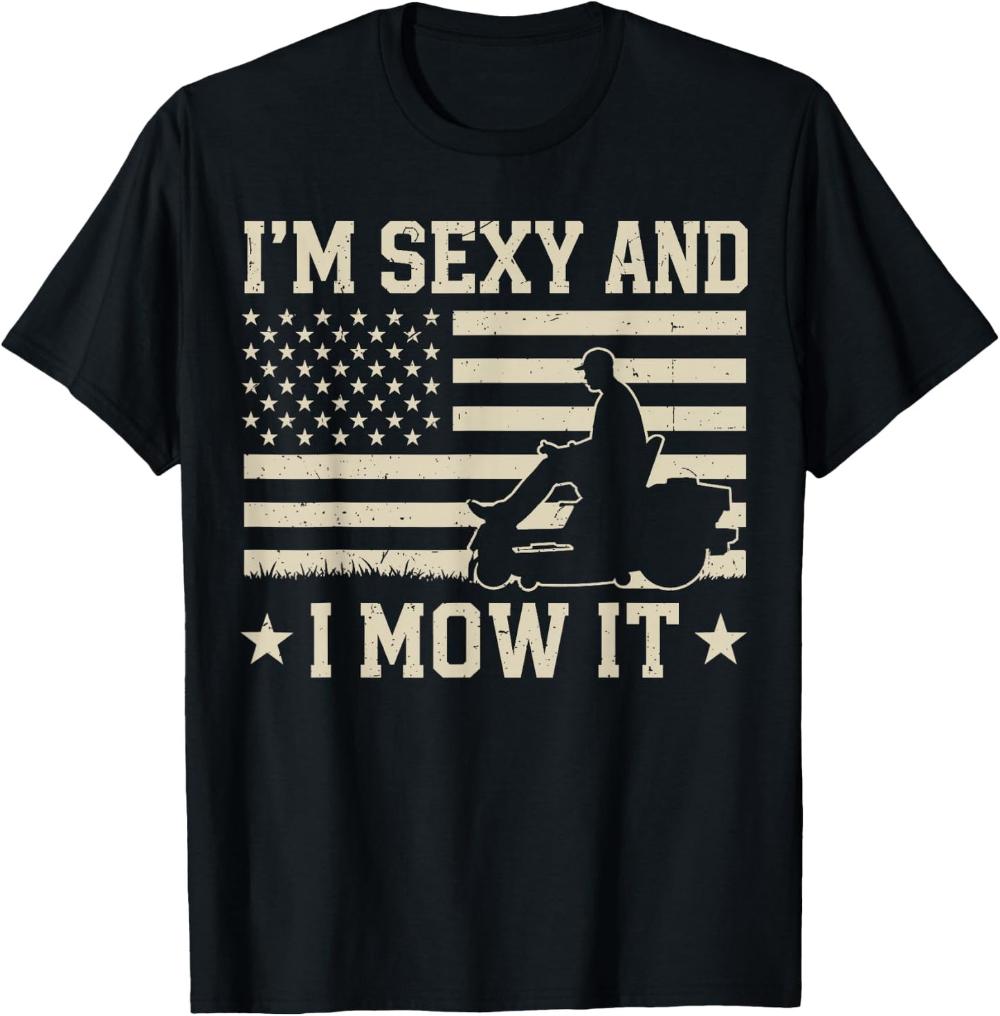 Im Sexy and I Mow It Zero Turn Lawn Mower Mowing 4th of July T-Shirt - T-Shirt | Black
