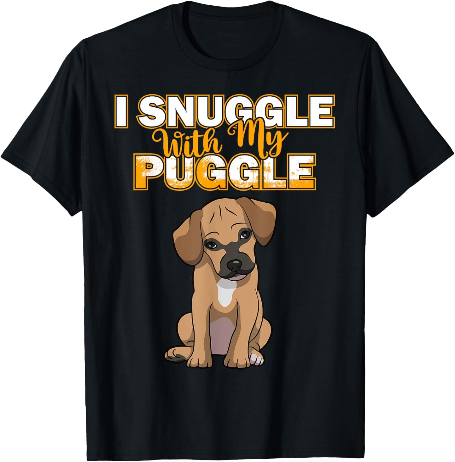 Funny Puggle Shirt Women's Puggle I Snuggle With My Puggle Shirt Black Cartoon Short Sleeve Size Small T-Shirt - T-Shirt | Black