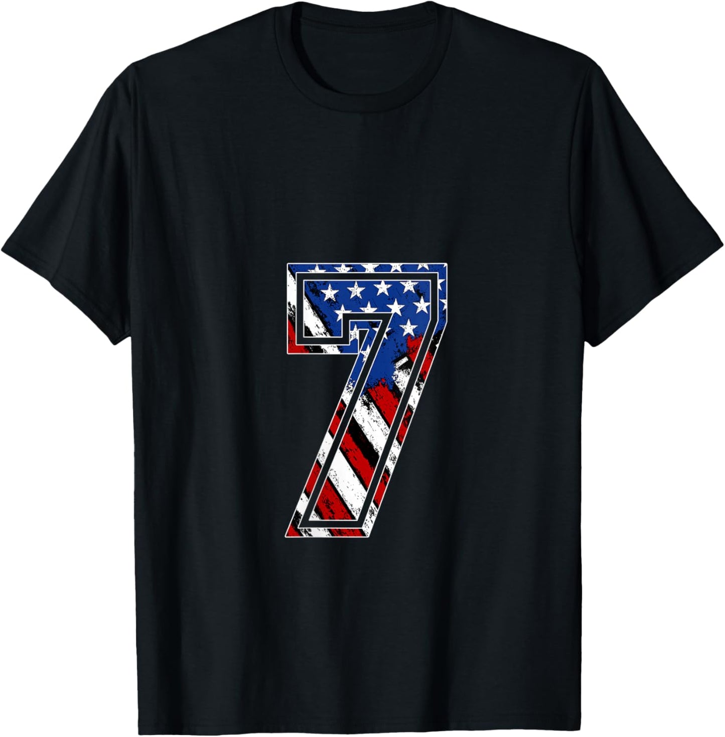 Women's Number 7 Red White and Blue American Flag #7 Jersey Shirt V-Neck T-Shirt - T-Shirt | Black