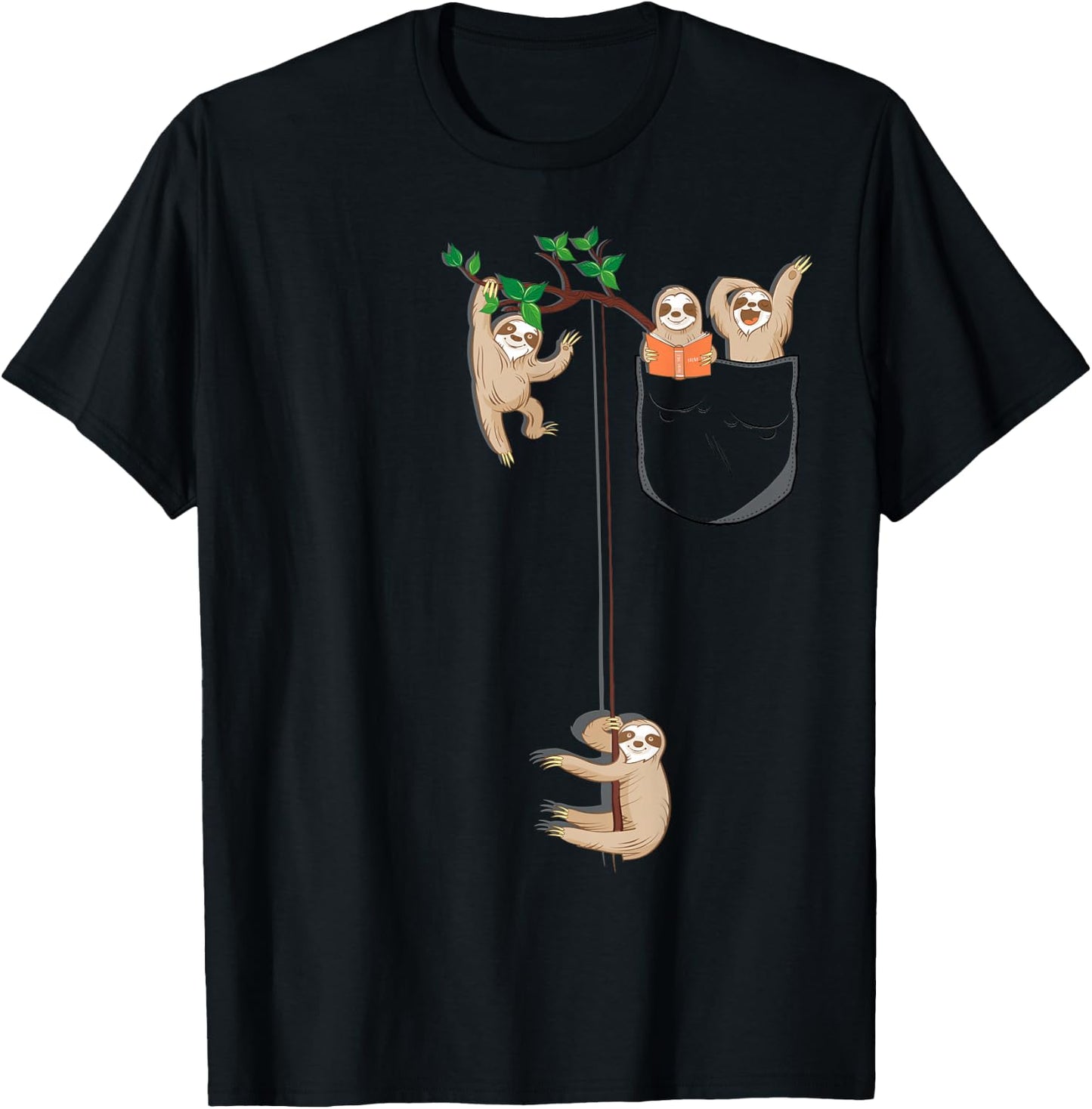 Funny Sloth Family in Pocket Cute Animal Lover Gift T-Shirt - T-Shirt | Black