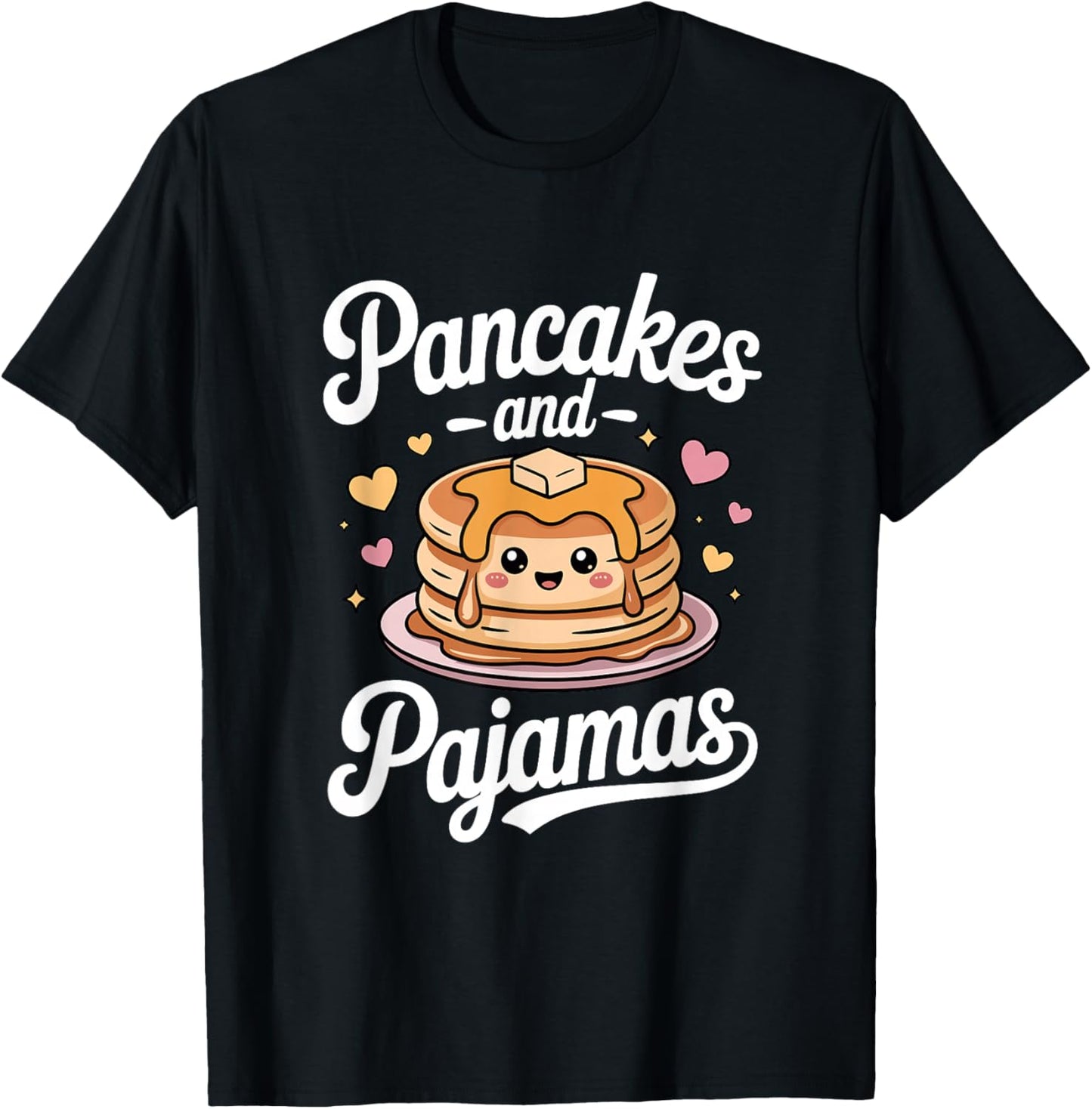 Cute Kawaii Pancakes and Pajamas Sleepover Breakfast Lover T-Shirt - T-Shirt | Black