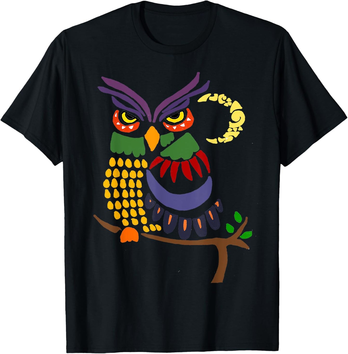 Smiletodaytees Owl Abstract Art T-Shirt - T-Shirt | Black