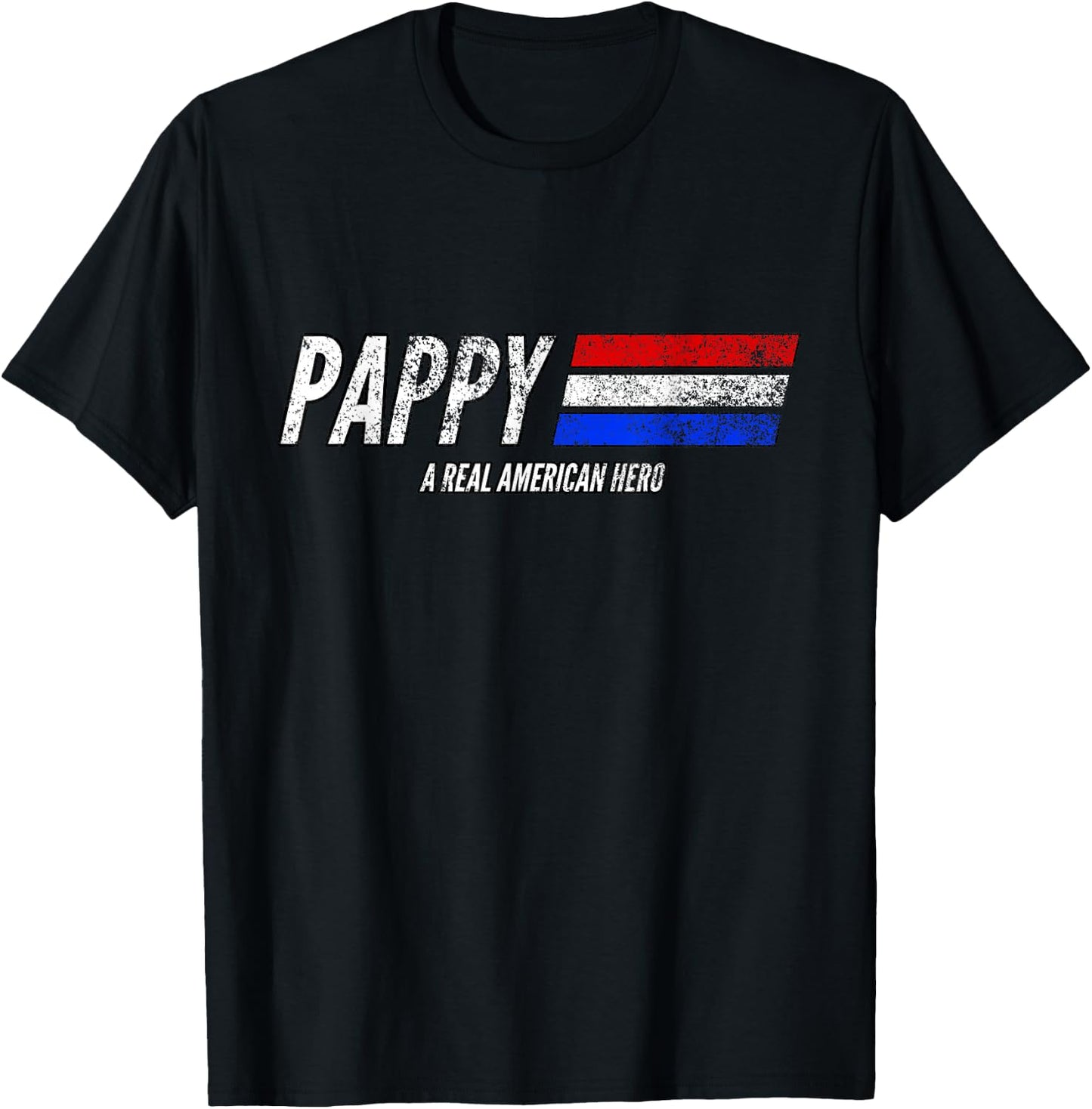 Vintage Pappy A Real American Hero Distressed American Flag T-Shirt - T-Shirt | Black