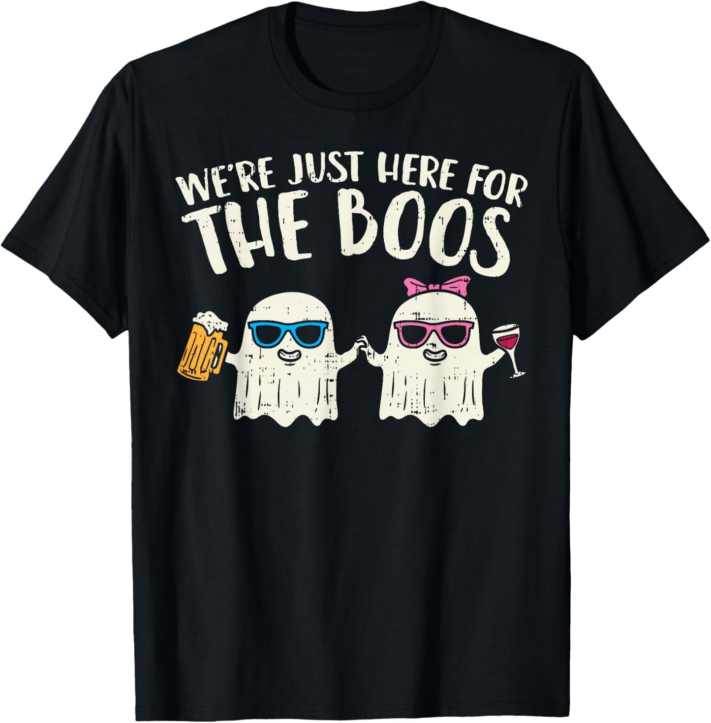 We're Just Here For Boos Ghosts Halloween Costume For Couple T-Shirt - T-Shirt | Black