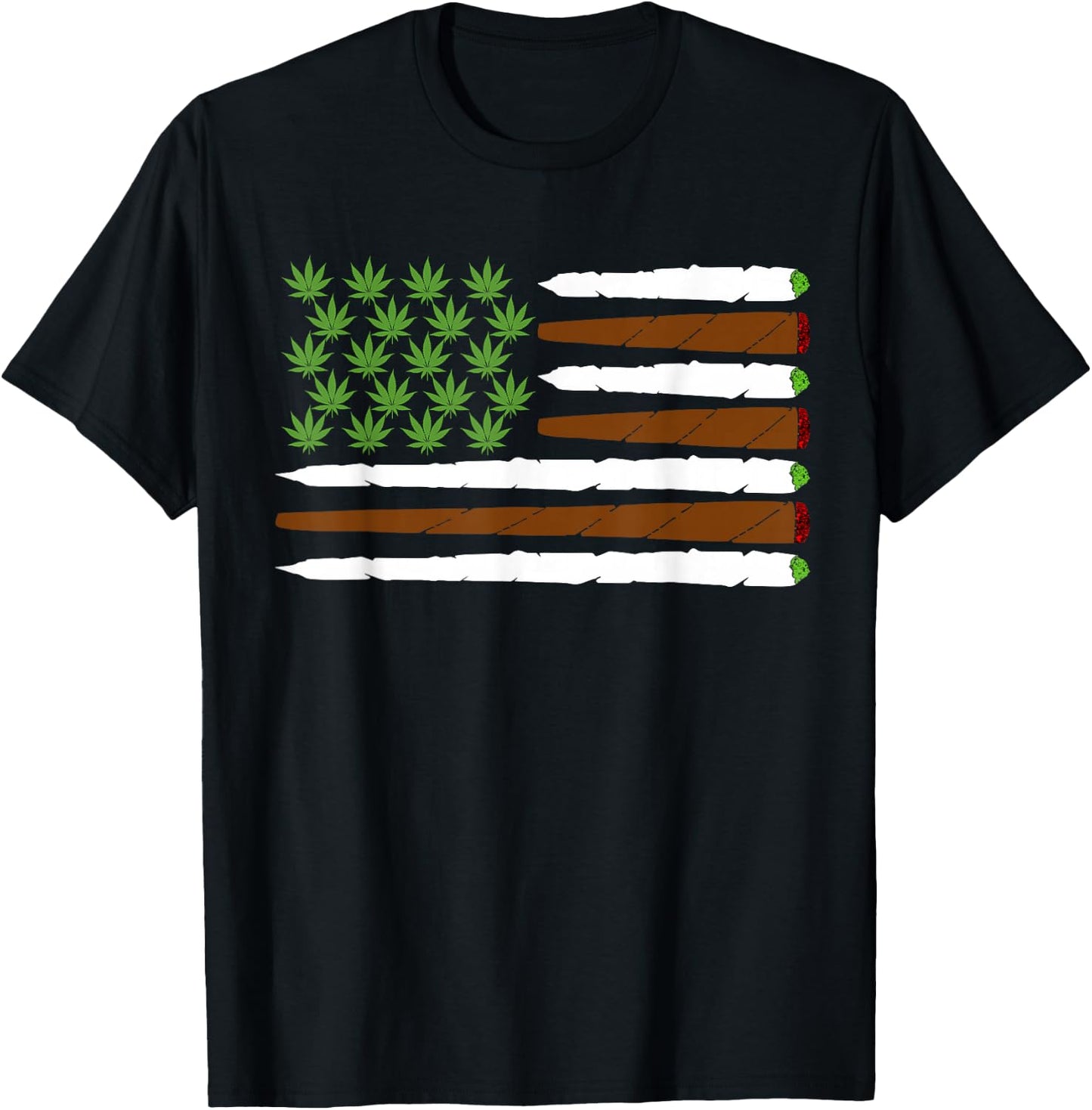 USA Flag Weed Leaf | Fourth of July American Flag Marijuana T-Shirt - T-Shirt | Black