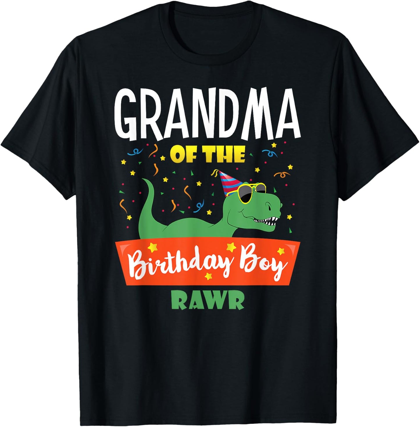 Matching Family Saurus Rex Dino Birthday Apparel Grandma of the Birthday Boy Dinosaur Grandson Grandmother T-Shirt - T-Shirt | Black