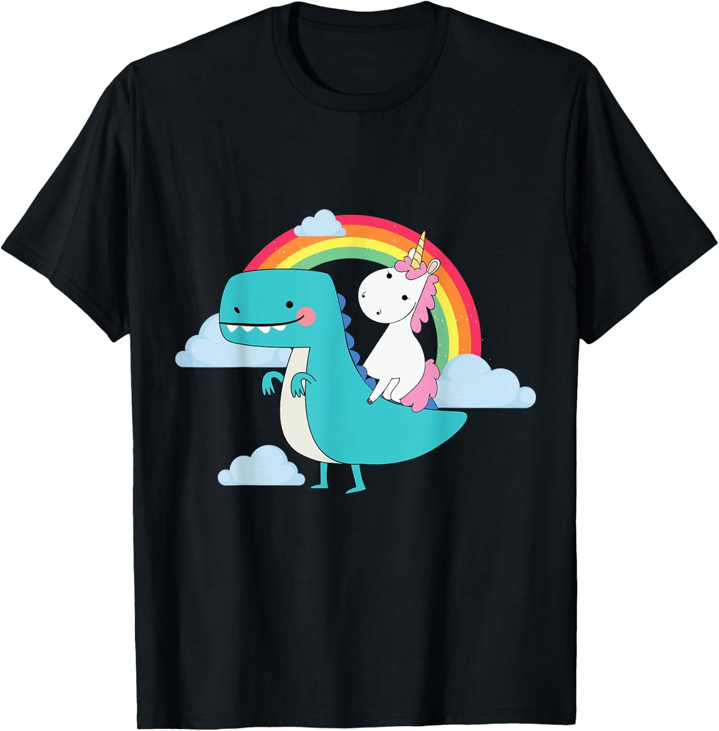 Unicorn Riding T-Rex Dinosaur Rainbow T-Shirt - T-Shirt | Black
