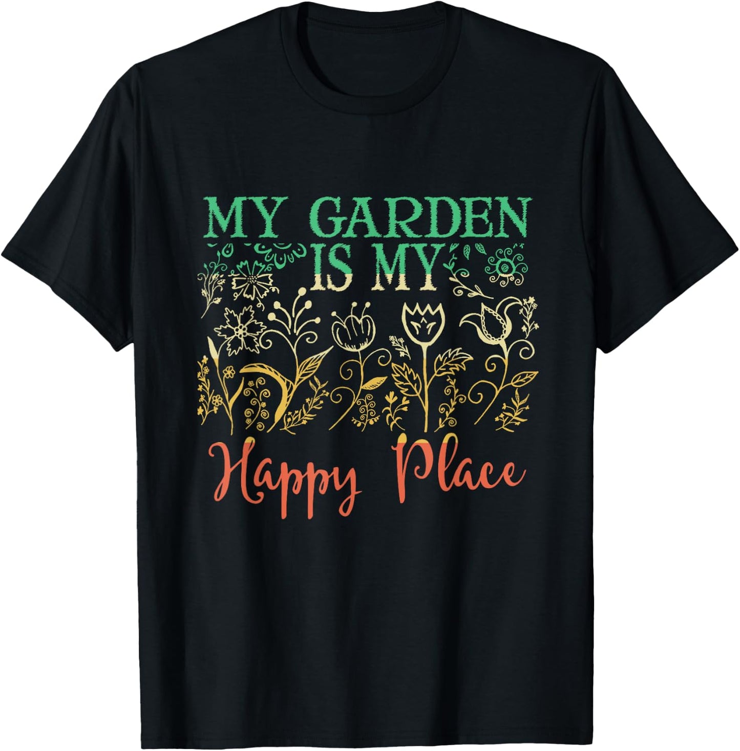 The Garden Is My Happy Place Vintage Style Gardener T-Shirt - T-Shirt | Black
