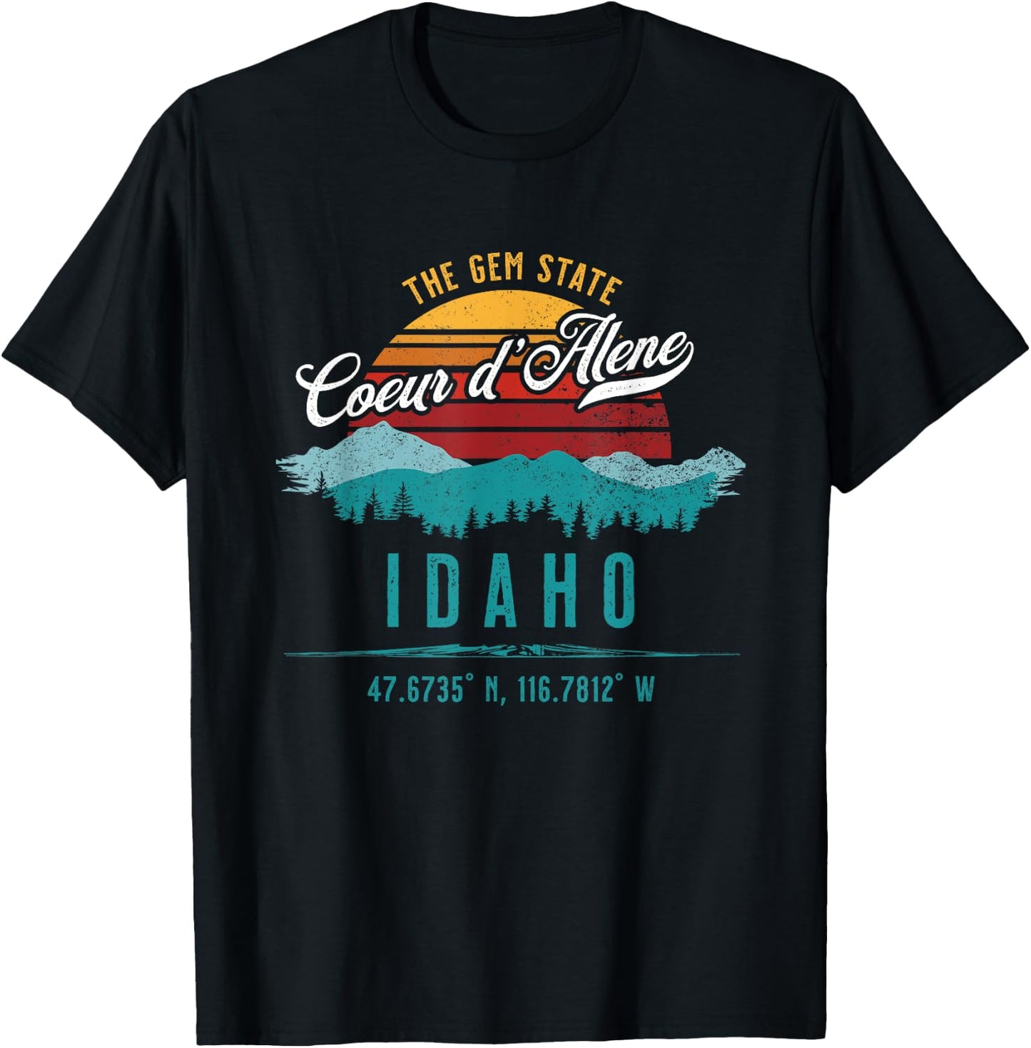 Vintage Coeur d'Alene Idaho Retro Sun Souvenir T-Shirt - T-Shirt | Black